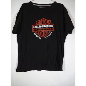 Harley-Davidson T-Shirt Women XL Black Israel Hebrew Graphic Souvenir Biker Tee